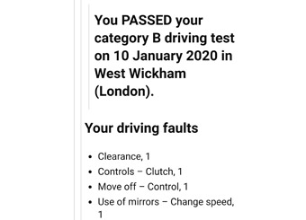 Emailed driving test results