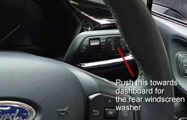 Ford Fiesta rear windscreen washer control