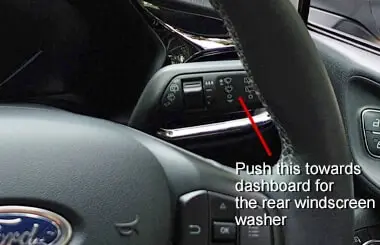 Ford Puma rear windscreen washer control